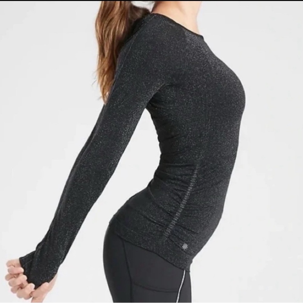 Athleta Black Sparkle Speedlight Long Sleeve Top, XS